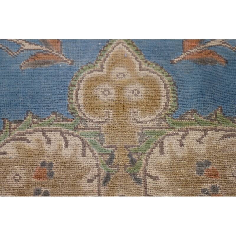 Over-Dyed Blue Tabriz Persian Vintage Rug Handmade Wool Carpet - 9'10"x 13'0"