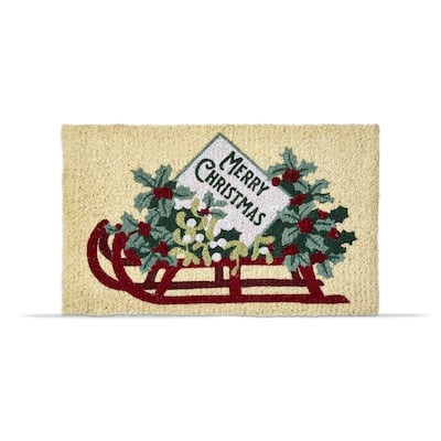 1'6" x 2'6" Merry Christmas Sled Coir Mat Rectangle Indoor and Outdoor Coir Door Welcome Mat