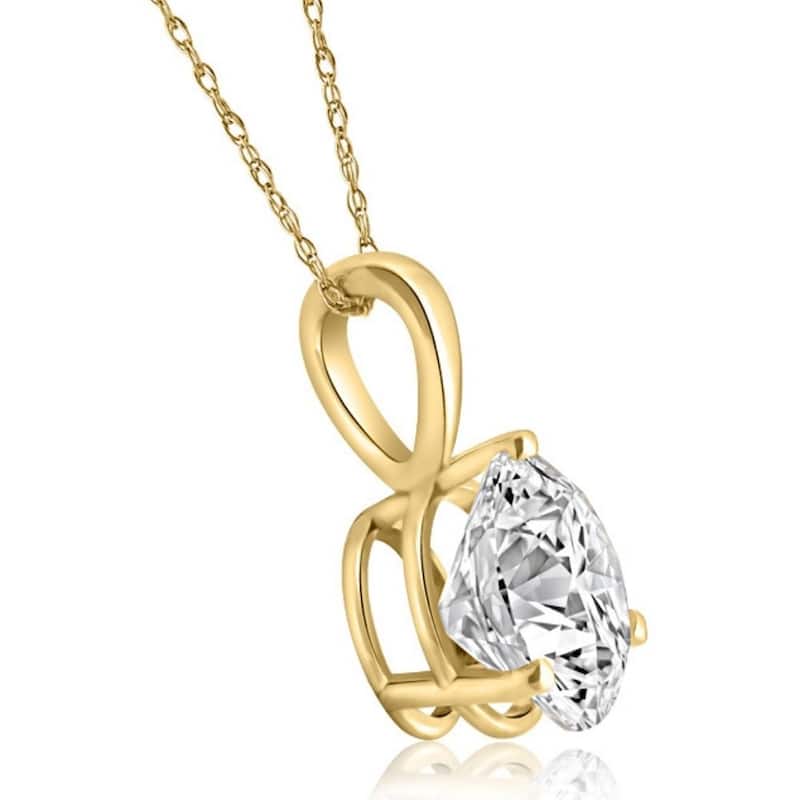 Certified 3Ct Pear Shape Solitaire Lab Grown Diamond Pendant Yellow Gold Necklace