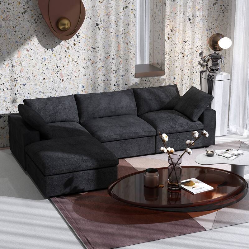 Minimalist Modern Upholstered Sofa Down Filled Sectional Modular Couch Cloud Sofa. - Black
