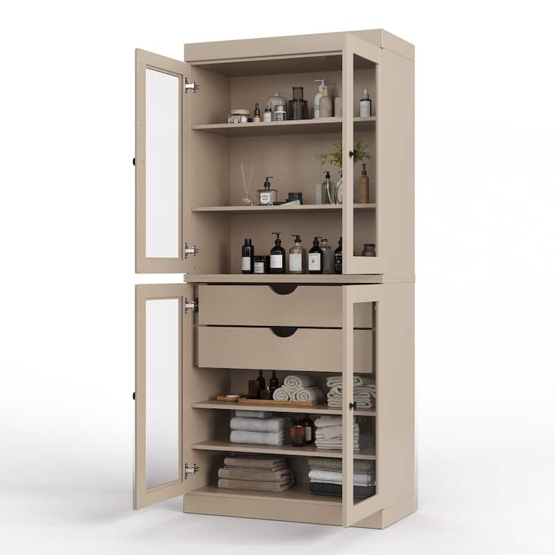 Palace Imports 100% Solid Wood 32" Bathroom Cabinet with Clear Glass Doors, 2-Drawers and Adjustable Shelves