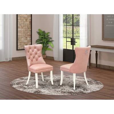Parson Dining Chairs Set of 2 - Upholstered Kitchen Chairs with Nailhead Trim - Modern Beige Red Faux Leather