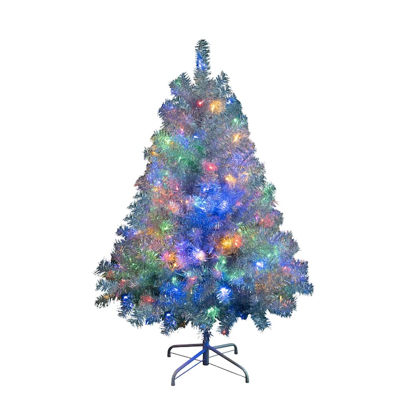 4 FT Pre-Lit Artificial Christmas Tree with Metal Stand and 150 LED Lights, Hinged Full Tree with 11 Lighting Modes