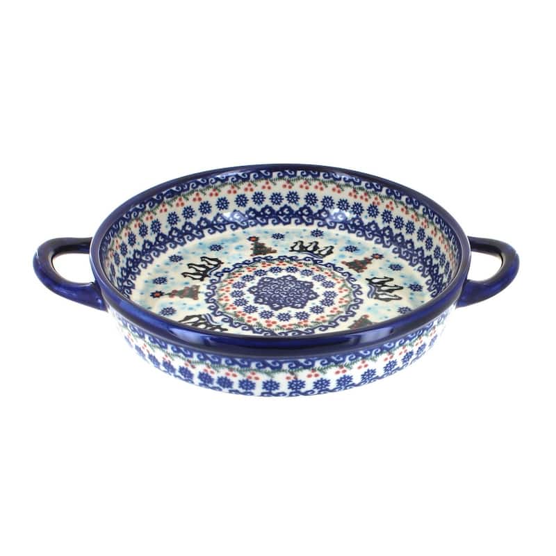 Blue Rose Polish Pottery 152 Vena Small Round Baker with Handles