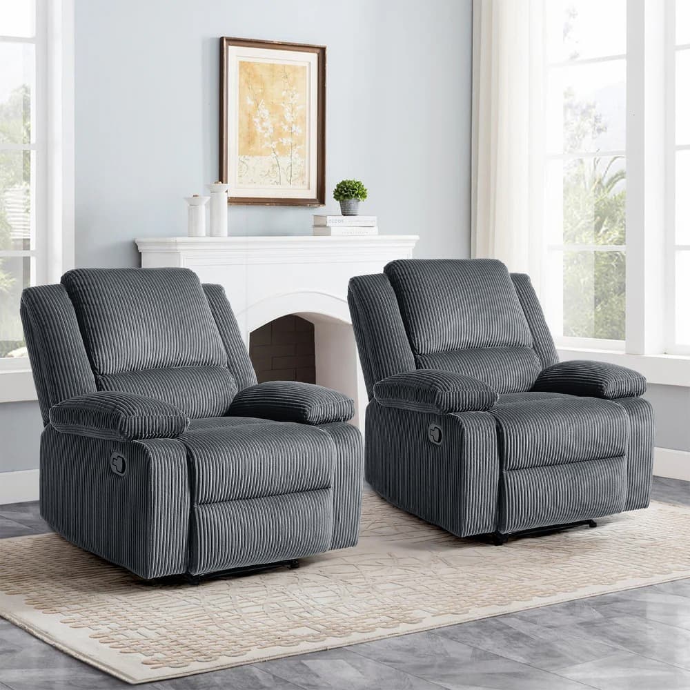 2 Piece Modern Corduroy Upholstery Push Back Manual Recliner Chair