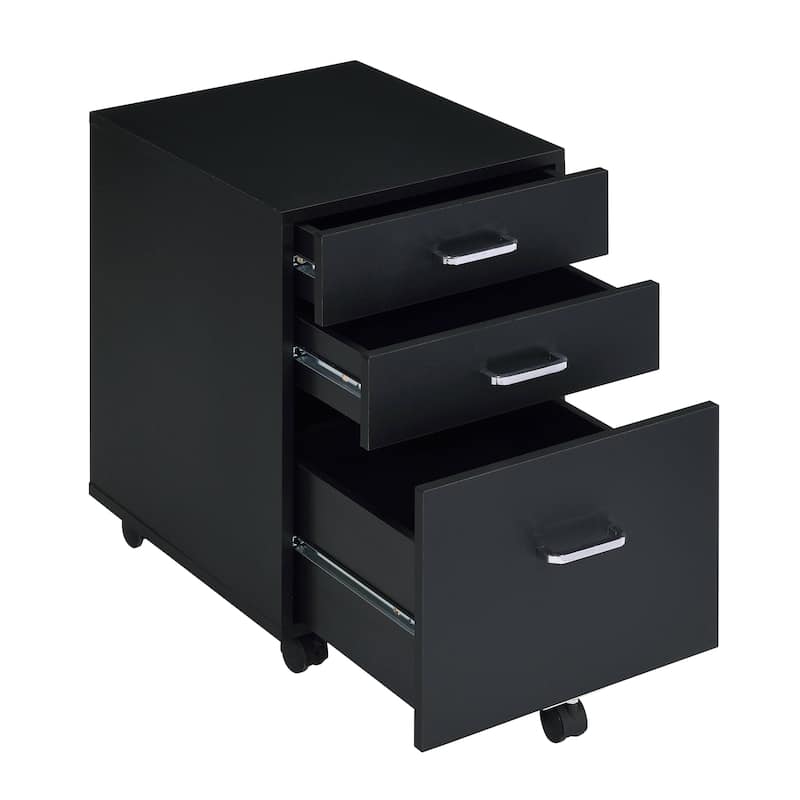 3-Drawer Rectangular File Cabinet - Black+Silver