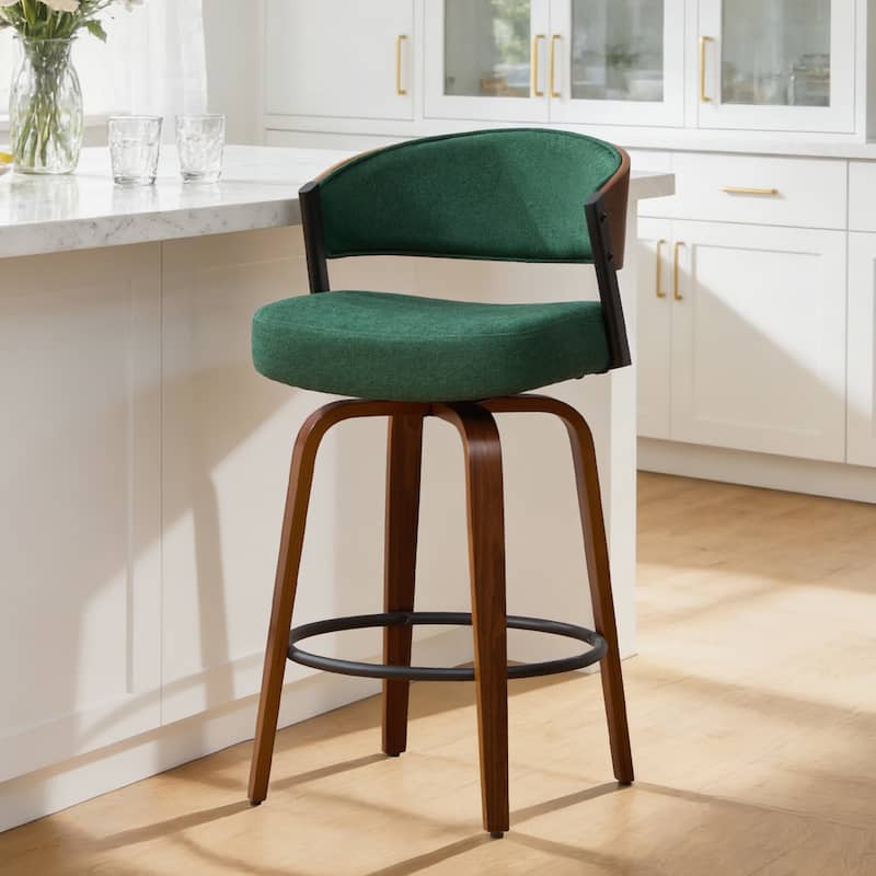 Upholstered Swivel Counter Height Bar Stool with Curved Back and Bentwood Frame - 37.2"H x 19.1"W x 20.5"D