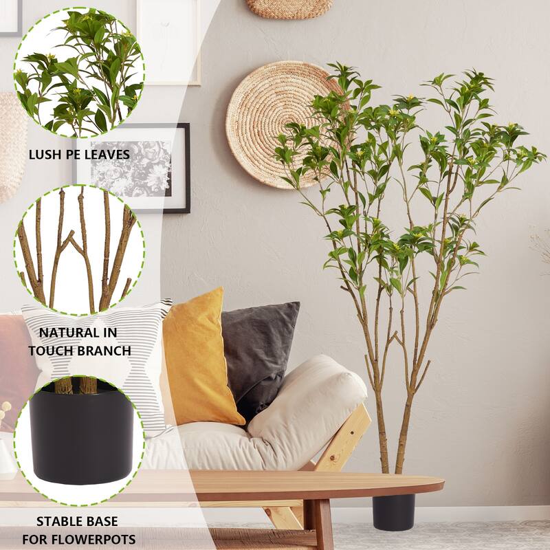 4FT Artificial Pieris Tree with Flowers, Faux Pieris Tree with Lifelike Leaves, Greenery Potted Plant for Living Room - Green