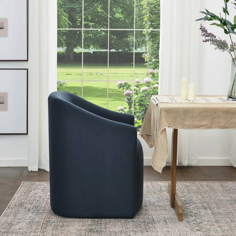 KINWELL 25" Performance Fabric Upholstered Rolling Dining Armchair