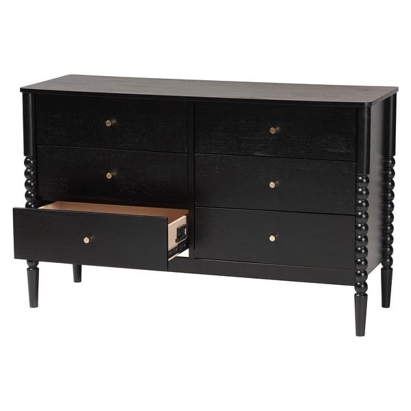 baxton studio landis mid-century modern 6-drawer dresser reviews Landis Wood 6 Drawer Dresser Ash Walnut/Gold