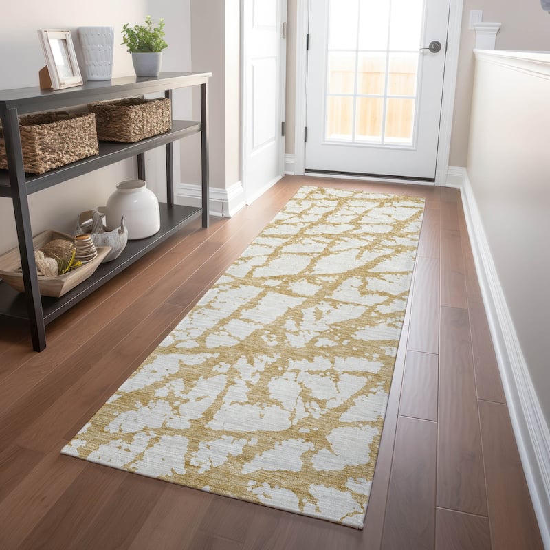 Machine Washable Indoor/ Outdoor Abstract Contemporary Chantille Rug