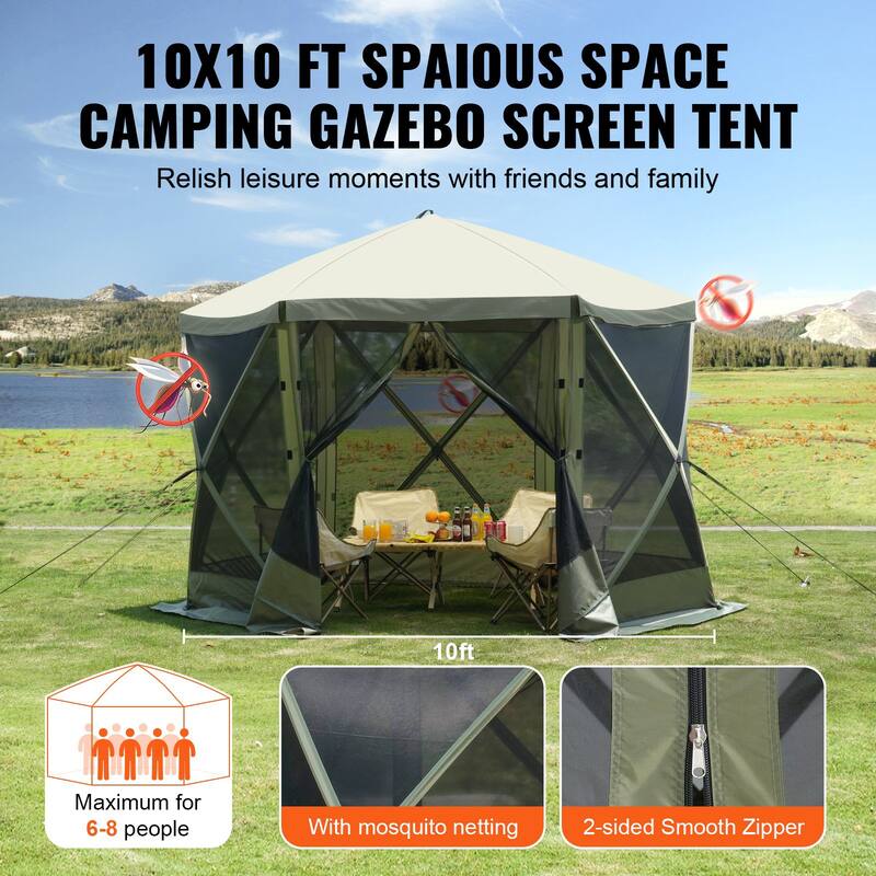 10x10 Pop Up Gazebo Tent with Mesh Sides & Wind Panels