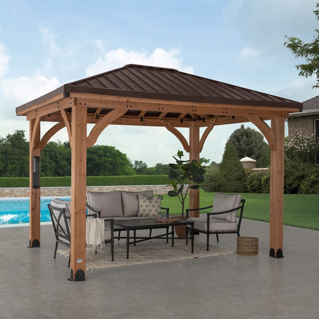 Backyard Discovery Barrington 12x10' Cedar Wood Gazebo with Steel Roof