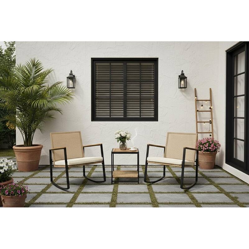 Made4Home Vianna 3-Piece Solid Acacia Wood Patio Rocking Set