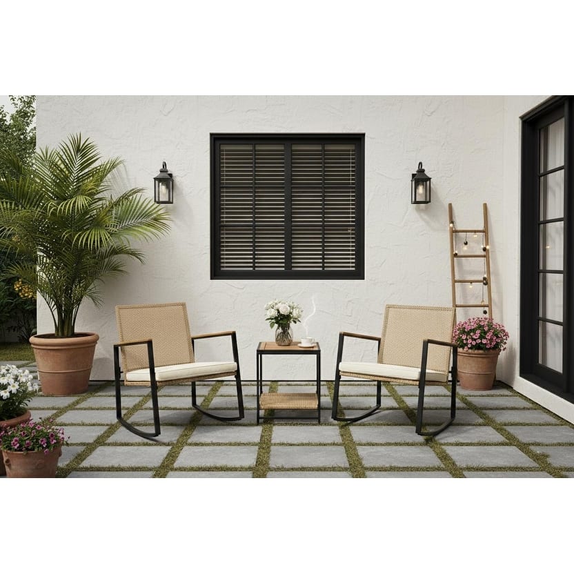 Made4Home Vianna 3-Piece Solid Acacia Wood Patio Rocking Set