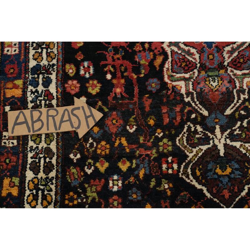 Hand Knotted Oriental 100% Wool Carpet Traditional Floral Black Bakhtiari Runner Rug - 14' 7'' X 3' 9''