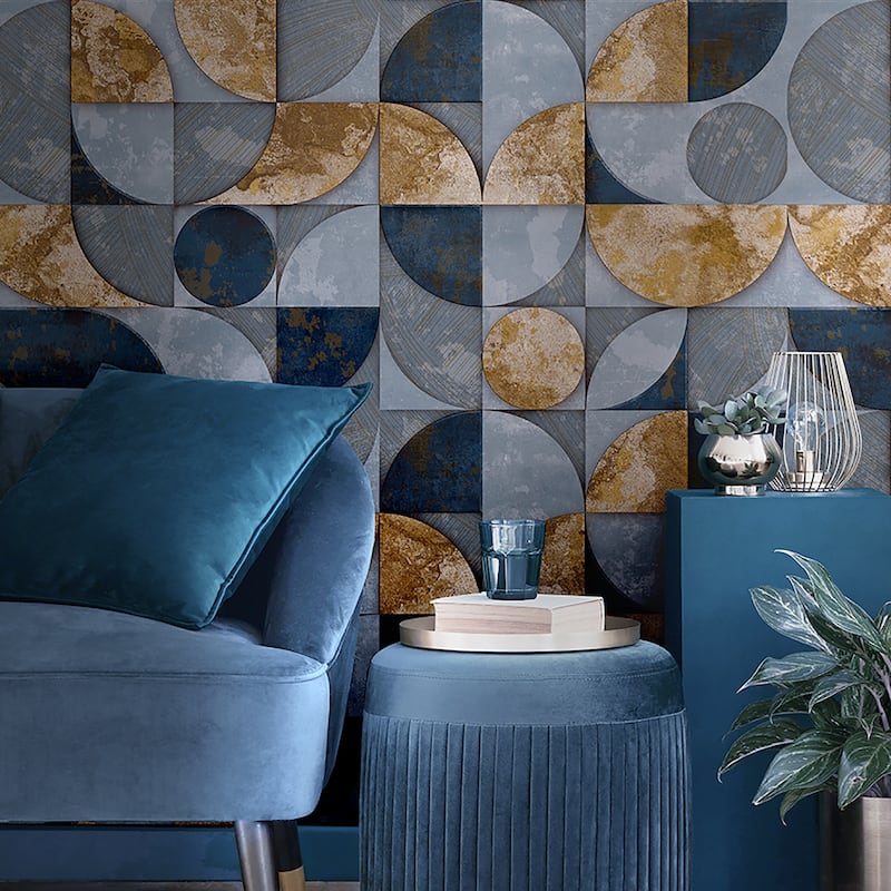 Galerie Wallcoverings Stratum Collection Geometrico Vinyl on Non-woven Metallic Wallpaper Roll Double Width
