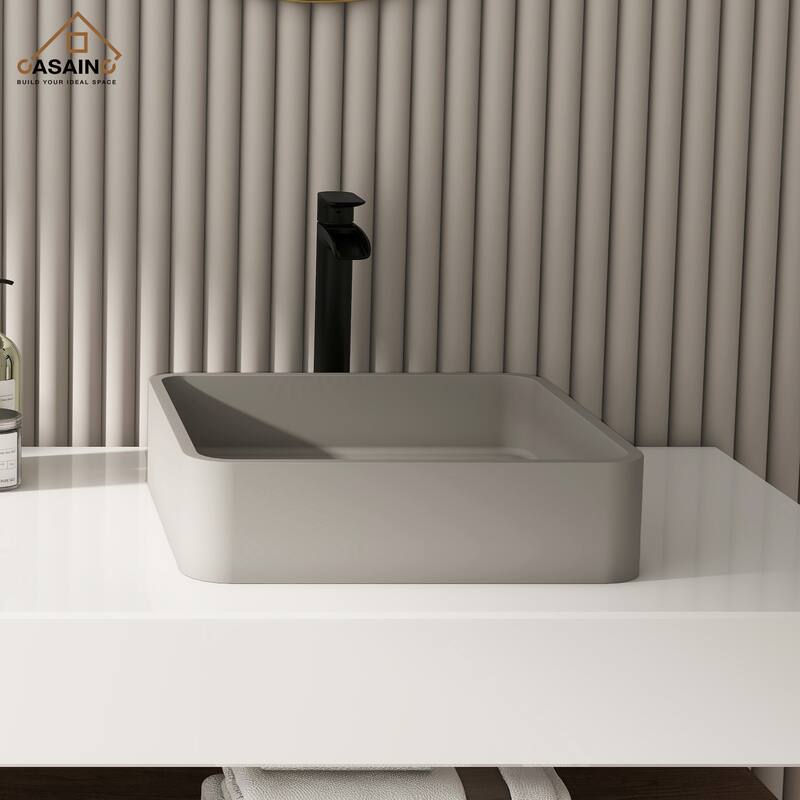 CASAINC Concrete Square Bathroom Sink Vessel Sink Art Basin with the Same Color Drainer