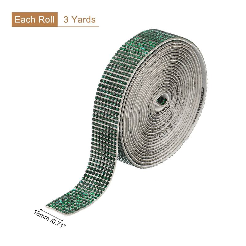 Self Adhesive Rhinestone Strips, Crystal Rhinestone Ribbon - Dark Green - 3 yards x 0.71 inch