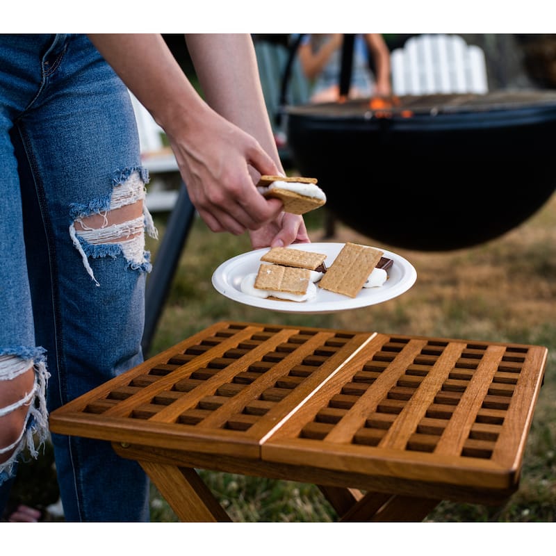 Teak Grate Top Fold-Away Table - 17-3/4" SQ. x 18-1/2" H