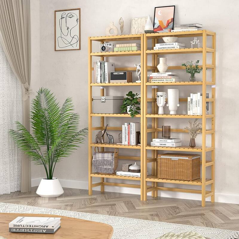 Free Standing Bamboo Bookshelf Organizer,Thick Bookcase Storage Shelving,Rust Resistance,Easy Assemble