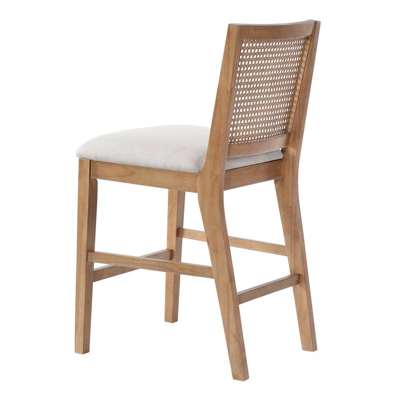 Christopher Knight Home - French Country Wood & Rattan Counter Stools with Upholstered Seat - Set of 2
