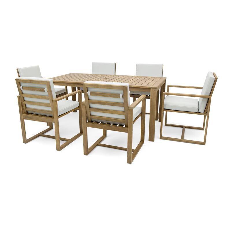 Patio Dining 7 Piece, Outdoor Dining Table and Chair Set with 6 Chairs and Removable Cushions for Patio Garden 7 Pack