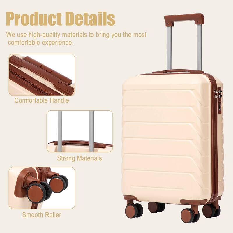 20 Inch ABS Hard Shell Travel Checked Luggage, Scratch Resistant Surface Four Multi-Directional Wheels, With Combination Lock