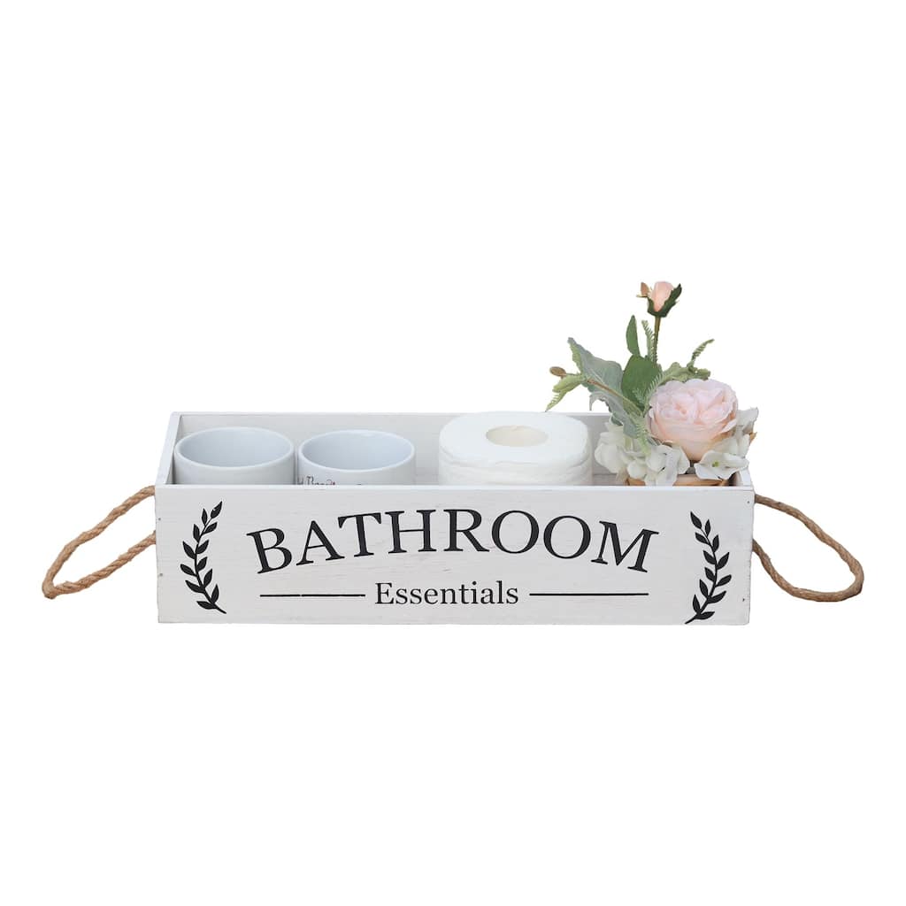 Bathroom Essentials Wood Storage Box, Bathroom Tray Decor and Organizer