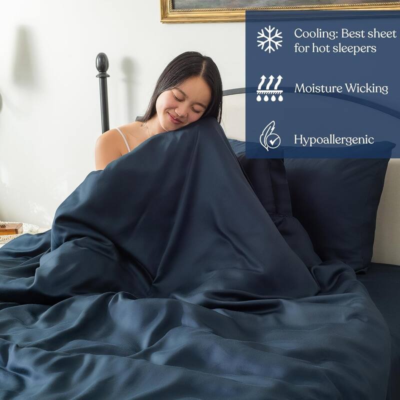 Delara 100% Eucalyptus Lyocell Tencel Fitted Sheet & Pillowcases, Naturally Cooling, Moisture-Wicking, Smooth & Breathable