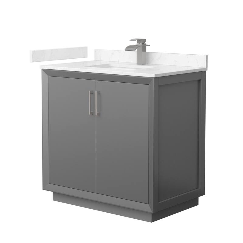 Wyndham Collection WCF414136S-VCA-UNSMXX Strada 36" Free Standing - Dark Gray / Carrara Cultured Marble Top / Brushed