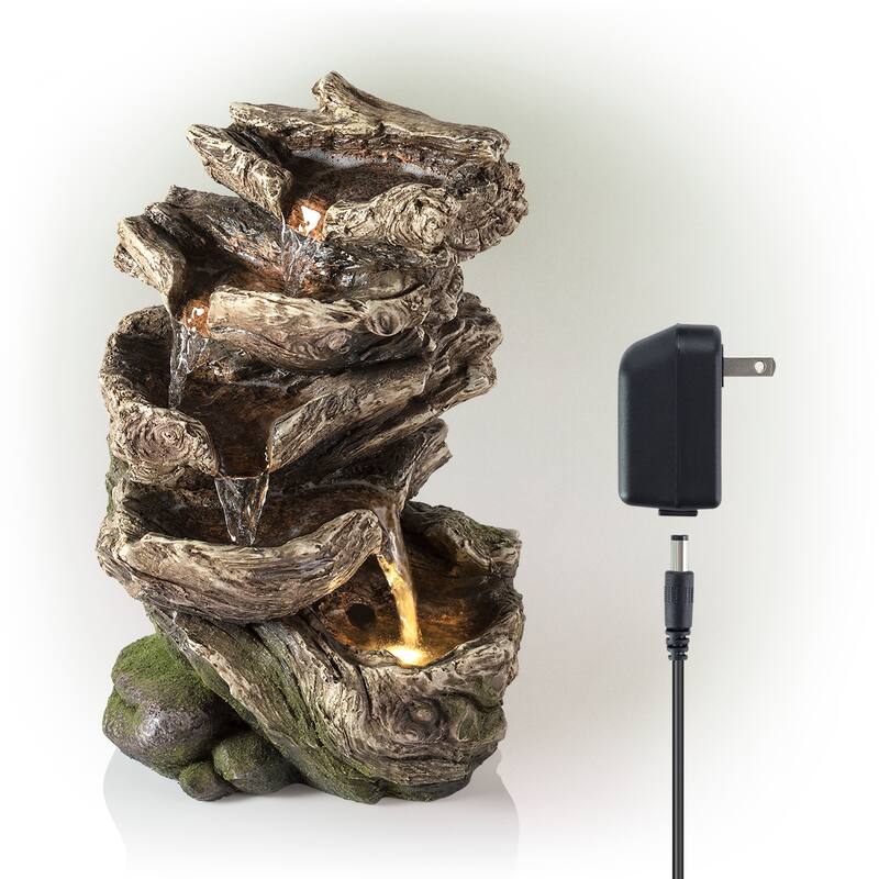 Alpine Corporation 11" Tall Indoor/Outdoor 5-Tier Rainforest Waterfall Fountain with LED Lights