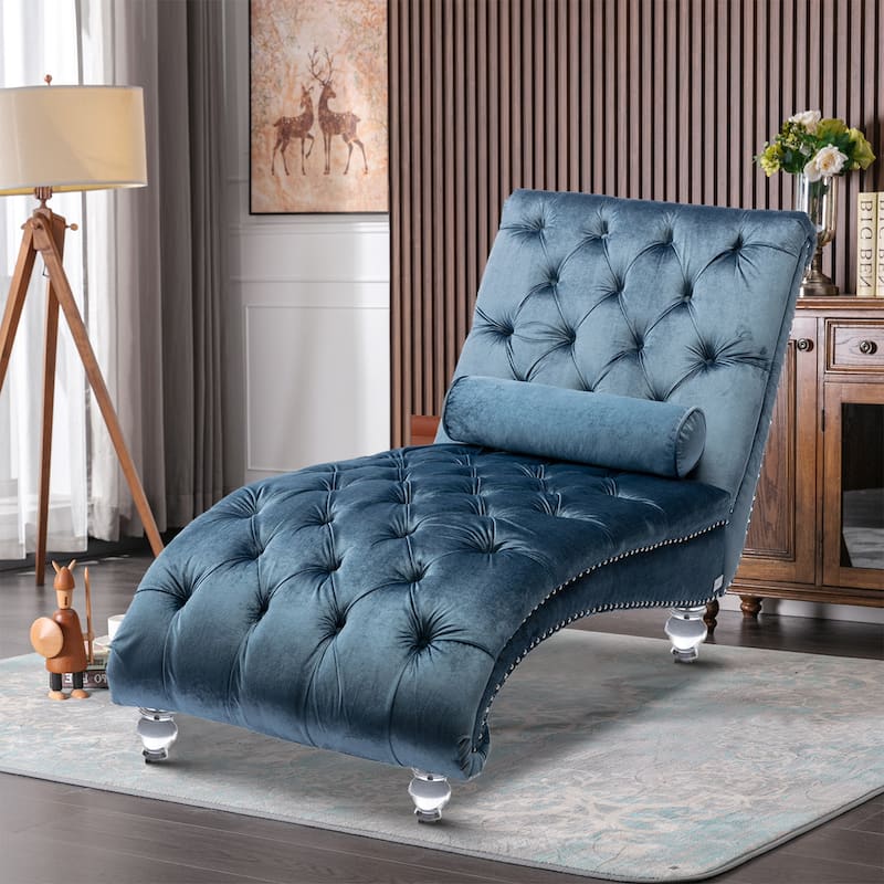 Elegant Stylish Velvet Upholstered Leisure Lounge Chair with Transparent Acrylic Legs - Light Blue