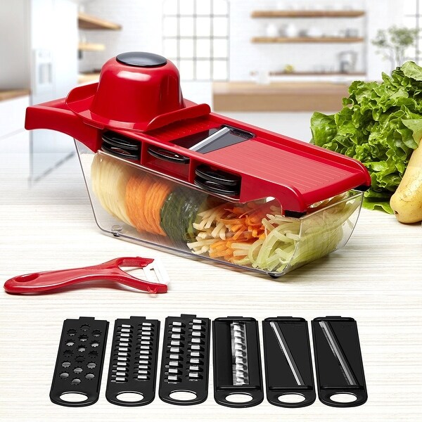 Color : Blue Vegetable Cutters Slicer,Vegetable Cutter,Kitchen Mandolin,Slicer,Cheese Grater,Potato Peeler,Pink