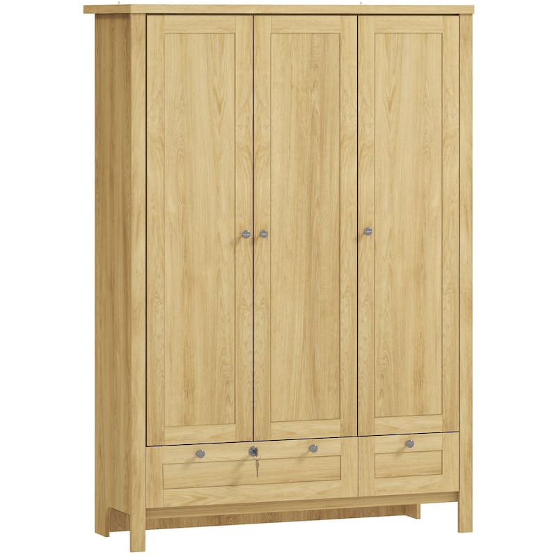 3 Doors Wardrobe Closet Folding and Hanging Areas Armoire