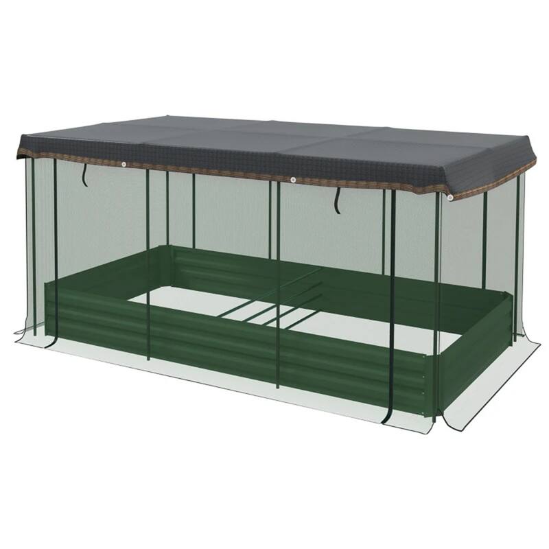 Green Galvanized Steel Raised Garden Bed with Crop Cage and Shade - Green-Black - Green-Black