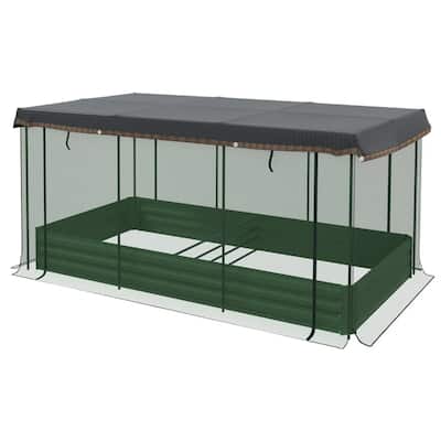 Green Galvanized Steel Raised Garden Bed with Crop Cage and Shade - Green-Black