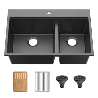 33" Top-Mount Workstation Double Bowl Quartz Kitchen Sink