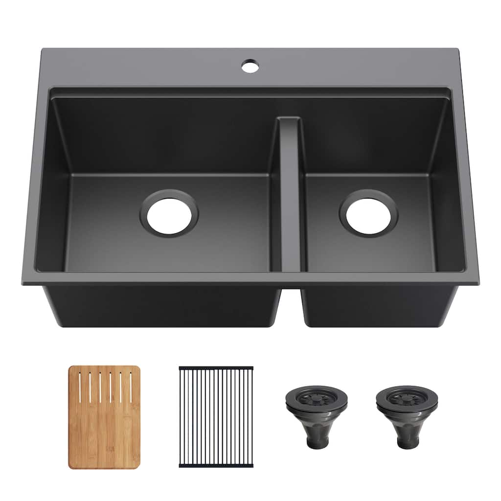 33" Top-Mount Workstation Double Bowl Quartz Kitchen Sink