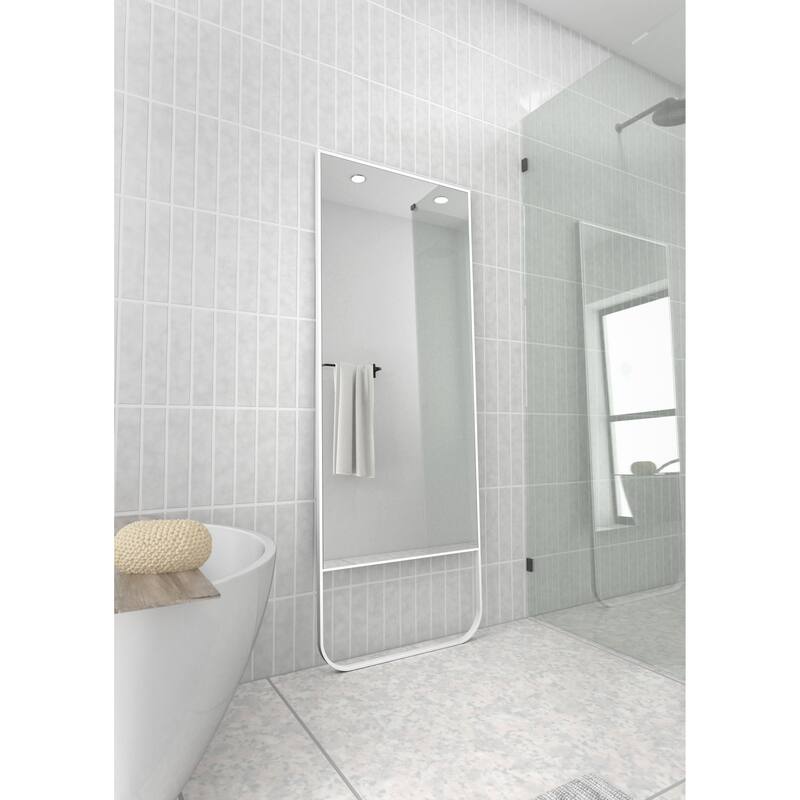 Glass Warehouse Leaner Dressing Stainless Steel Framed Mirror - 67" x 24" - White