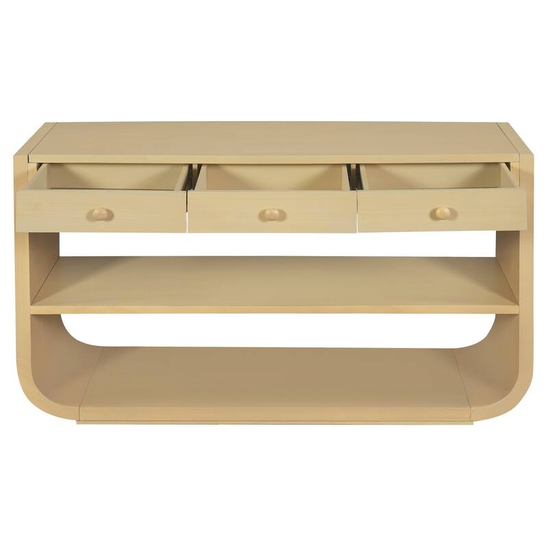 Christopher Knight Home - Modern Entryway Curved Console Table with Soft-Close Drawers & Open Shelves for Living Room, Hallway