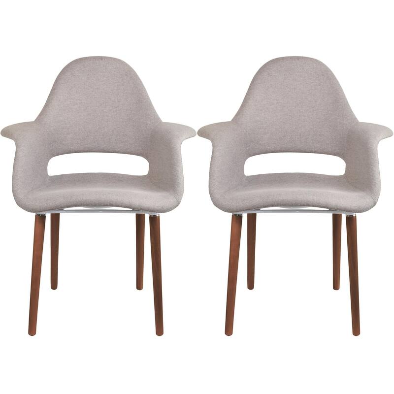 Set of 2 Organic Upholstered Fabric Modern Armchairs with Dark Walnut Brown Wooden Legs for Dining Room Office or Accent Chair - Taupe Gray