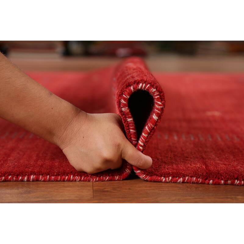 Hand Knotted Oriental 100% Wool Carpet Tribal Tribal Red Gabbeh Area Rug - 9' 10'' X 6' 9''
