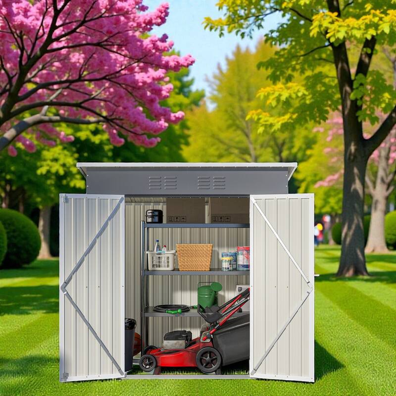 6'x4' Outdoor Steel Storage Shed with Lockable Door and Floor Frame, Garden Tool Shed Grey