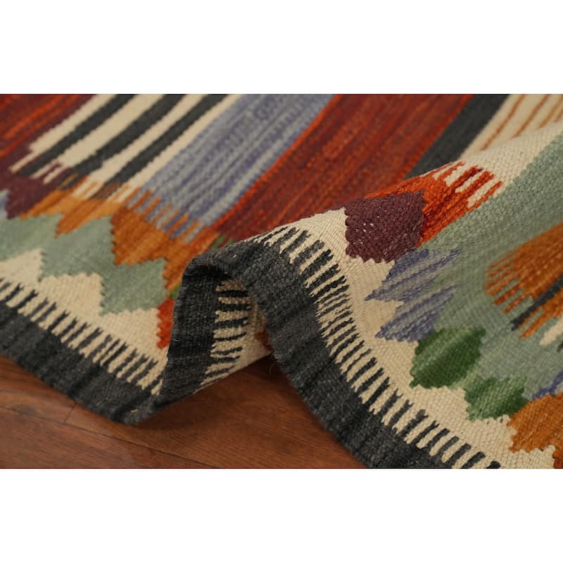 Hand Woven Oriental 100% Wool Carpet Southwestern Tribal Multi-Colored Kilim Runner Rug - 8' 2'' X 2' 3''