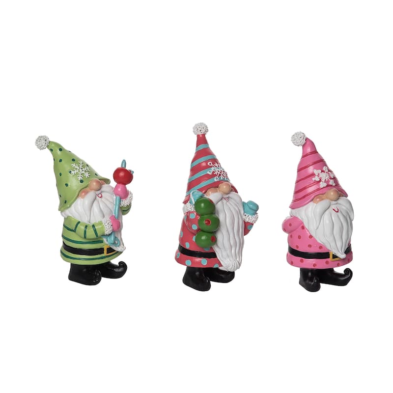 Transpac Resin Bright Gnome Figurine Set of 3 Christmas Home Decorations
