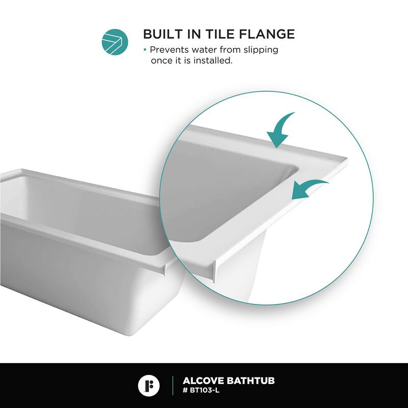 Fine Fixtures Tile-In White Fiberglass/Acrylic Soaking Bathtub with Built-in Tile Flange