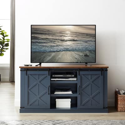 58" Farmhouse Sliding Barn Door TV Stand - Fits TVs up to 65" - 58" in Width