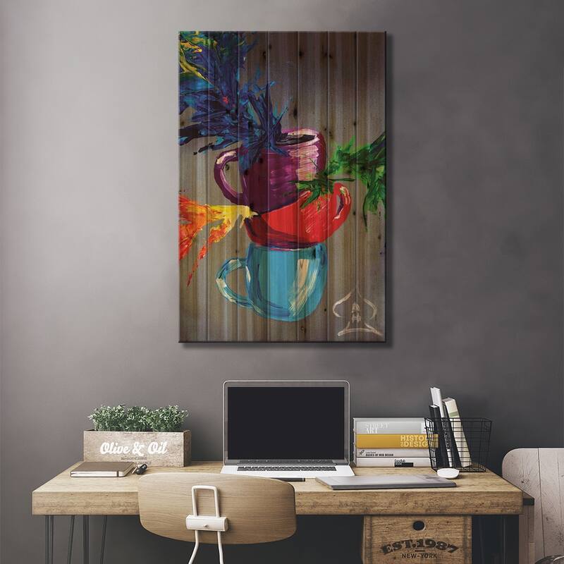 Cups Print On Wood by Andrew Harr - Multi-Color