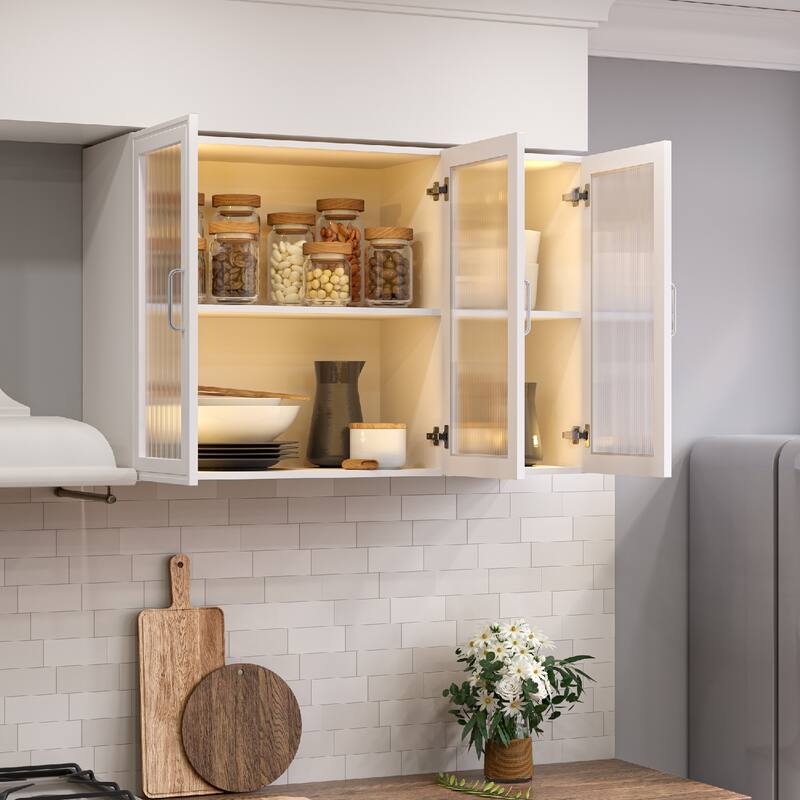 Versatile Wall-Mounted Cabinet with Glass Doors & Storage Shelf - White